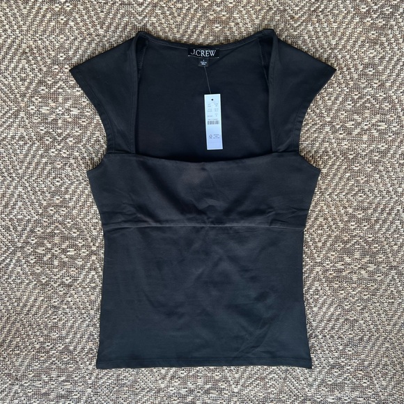 J. Crew Tops - NWT J. Crew Squareneck cap-sleeve top in stretch cotton blend Black Size Small